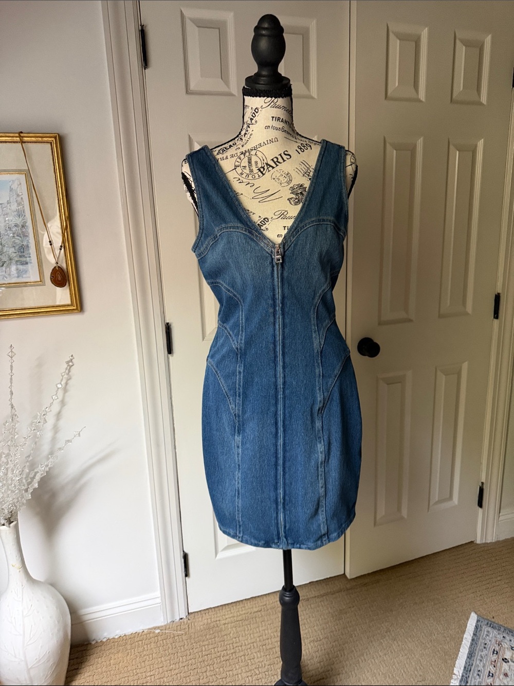 Guess Blue Denim Zip-Front Mini Dress